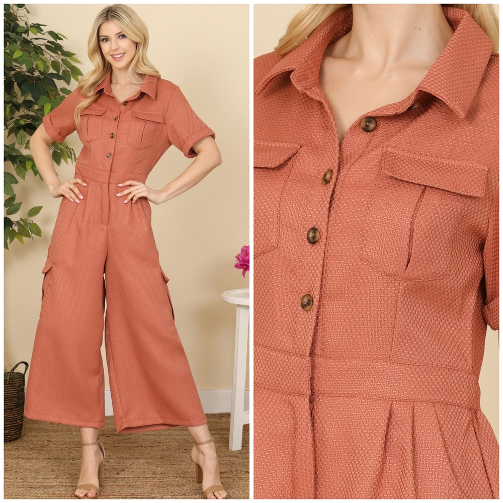Women's Rust Color Utility Chic Jumpsuit - Picture 7 of 7